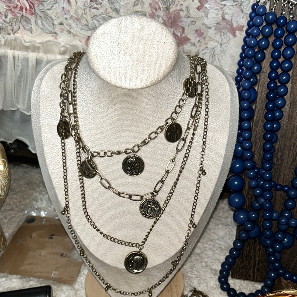 Jade & Jasper Gold Layered Necklace with Cascading Chains